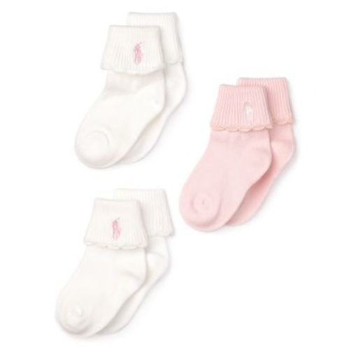 Ralph Lauren Girls' Scallop Trim Socks, 3 Pack - Baby