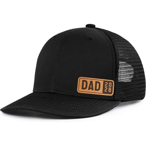 Dad Est 2025 2026 Hat for Men New Dad Gifts Customization Leather Patch Trucker Hat