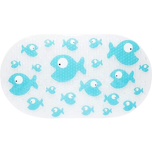 Bizzu Large Non-Slip Baby Bath Mat With Strong Suction Cups, Baby Bath Tub Time Essentials, Blue Fish