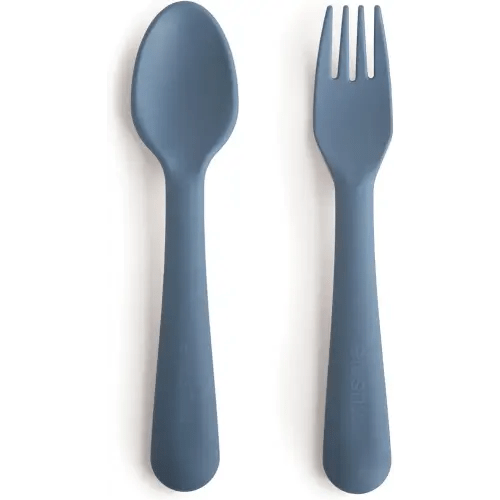 mushie Flatware Fork and Spoon Set For Kids | Made in Denmark (Twilight Blue)