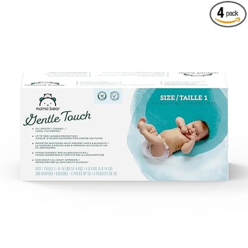 Amazon Brand - Mama Bear Gentle Touch Diapers, Size 1, 200 Count (4 packs of 50)
