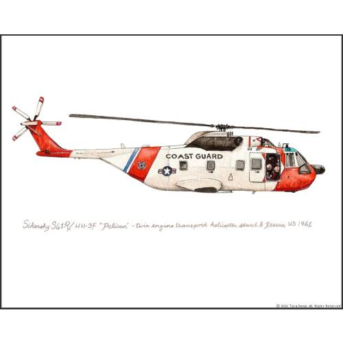 HH3F "Pelican" Coast Guard aircraft watercolor print, 8"x10"