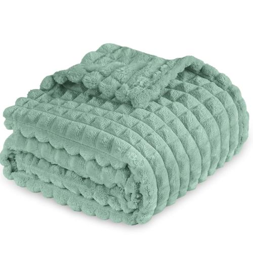 Fleece Baby Blanket for Unisex, Ultra Soft Plush 3D Grid Square Design Blankets for Newborn Infant Kids Puppy Cat 30 x 40 Inch (Sage Green)