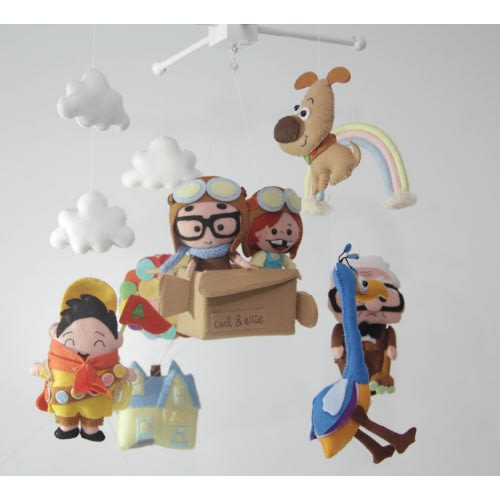 UP Inspired Baby Mobile - Handmade Felt Nursery Decor - Carl Ellie Russell Kevin - Custom Pixar Crib Mobile - Baby Shower Gift