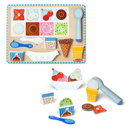 Melissa & Doug Ice Cream Wooden Magnetic Puzzle Play Activity Set, 16 Magnet Pieces, Play Food Toy for Boys and Girls Ages 2+