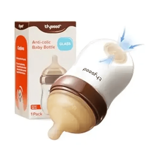Thyseed Anti-Colic Glass Baby Bottle for Breastfed Infants, Paced Feeding, Breast-Like Newborn Extra Slow Flow Nipple (0m+), 5 oz, 1 Pack