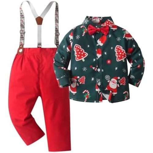 Boarnseorl Baby Boys Pants Sets,Toddler Gentleman Outfits, Infant Long Sleeve Shirt + Pants + Bow Tie + Suspenders - Size 9-12m