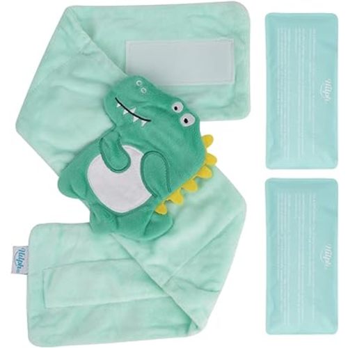 Hilph Baby Colic, Gas and Upset Stomach Relief, Heated Warmer Tummy Wrap with 2 Gel Packs for Newborns and Infants, Baby Heating Pad Swaddling Belt Natural Relief (Green Dinosaur)