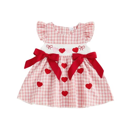 MoZiKQin Toddler Baby Girl Easter Outfit Bunny Embroidery Smocked Dress Ruffle Sleeve Plaid Dress Cute Easter Clothes