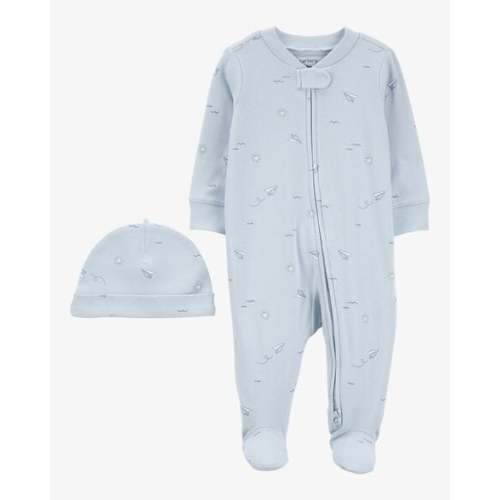 Baby Blue Airplane 2-Piece Pajamas and Cap Set - 3 - 6 Months