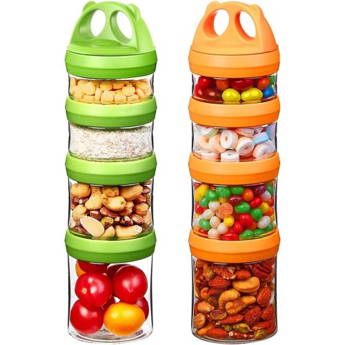 SELEWARE Portable Stackable Food Storage Containers for Snacks Formula Powder and Drinks Twist Lock System Airtight Leak-proof BPA and Phthalate Free Green and Orange