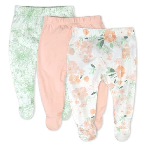 HonestBaby 3-pack Footed Pants Roomy Fit Pull on Bottoms 100% Organic Cotton for Infant Baby Boys, Girls, Unisex