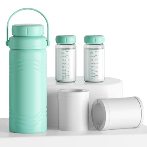 Portable Breast Milk Cooler Bottle, Rapid-cooling Breast Milk, Cooling for 24H Compact Design Travel Breastmilk Cooler 17oz Breastmilk Storage Bottles with 2pcs Inner Bottles, Breastfeeding Essentials
