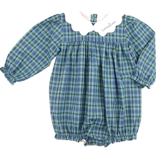 Green And Navy Plaid Scalloped Collar Bubble - Cecil & Lou