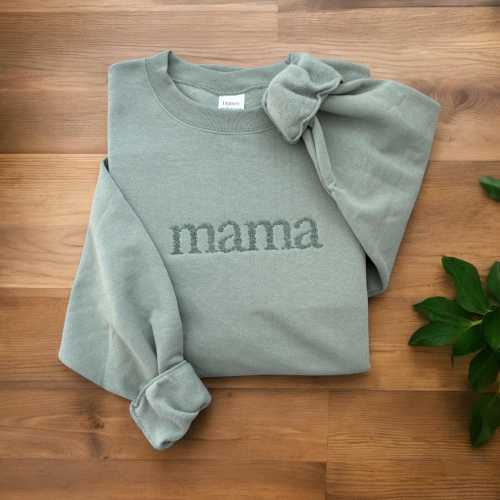 Sage Green Floral Embroidered Sweatshirt: Custom Mama Crewneck