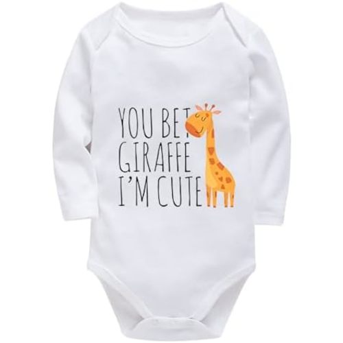 You Bet Giraffe I'm Cute Newborn Clothes for Girls Long Sleeve Funny Baby Onsies White Boy Rompers 12-18 Months