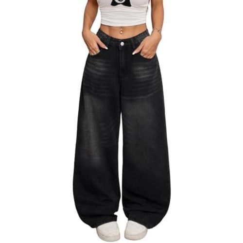 Womens Baggy Jeans Wide Leg Denim Pants Y2k 90s Vintage Hip Hop Loose Long Trousers Streetwear