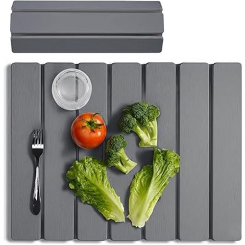Meowoo Stone Drying Mat for Kitchen Counter, 15.7"x11.8" Foldable Diatomaceous Earth Mat, Super Absorbent, Quick-Dry Bath & Kitchen Pad for Dishes, Cups, Non-Slip, Fits Any Countertop - Dark Gray