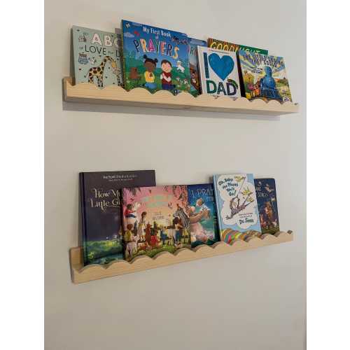 Scalloped Nursery Book Shelf |  Kid's Floating Shelf | Floating Wood Picture Ledge | Custom Length Baby Room Ledge