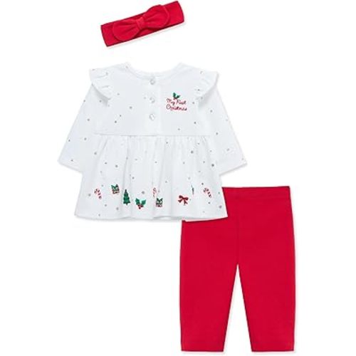 Little Me Clothes for Baby Girl's 3-Pc Christmas Holiday Holly Headband, Tunic, and Coordinating Legging Set, 3 to 24 Months