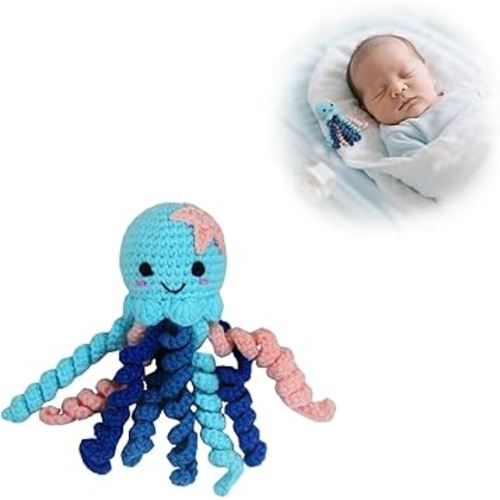 Handmade Crochet Octopus for NICU Babies & Preemies, Scent Bonding Keepsake for Baby, NICU Separation Anxiety Gift, Soft Comfort Gift for Newborn (Blue)