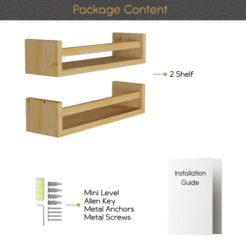 Wallniture Elba Wall Mounted Kids Shelves Nursery Storage Toy Organizer Wood Bookshelf, Set of 2