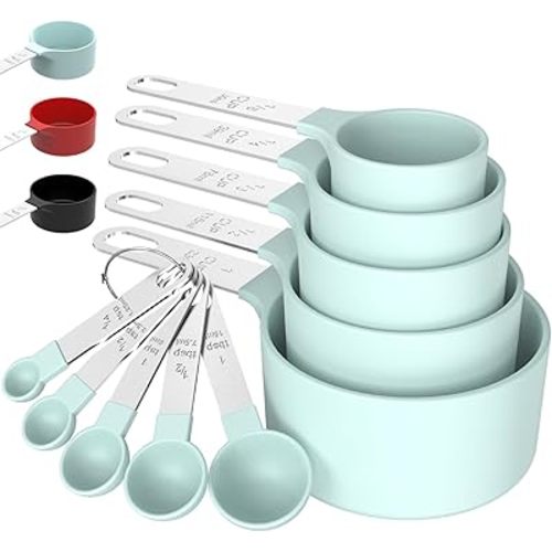 TILUCK Measuring Cups & Spoons Set, Stackable Cups and Spoons, Nesting Measure Cups with Stainless Steel Handle, Kitchen Gadgets for Cooking & Baking (Green)