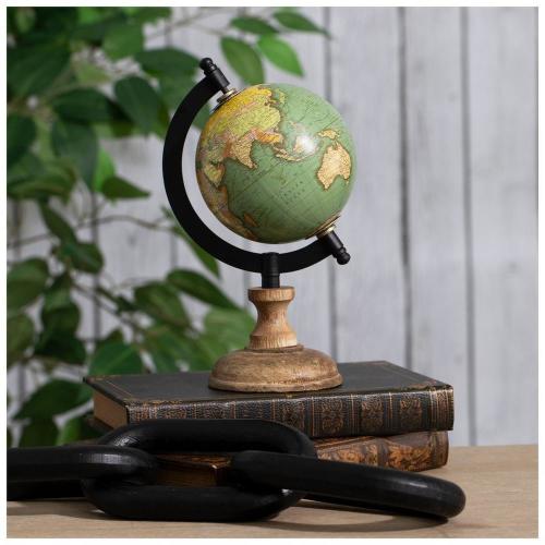 Green Vintage Globe With Wooden Stand