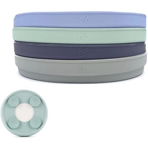 Elk and Friends Kids 7.8” Porcelain Plate Silicone Suction Sleeves | Microwave & Dishwasher Safe