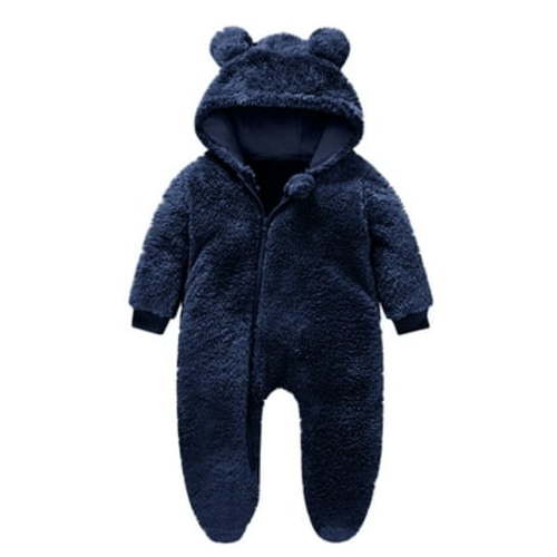 ZyeKqe Winter Baby Clothes keep Warm Fleece Thick 1sie Ear Hooded Jumpsuits Newborn Boys Girls Romper Kids Coats Jackets