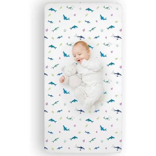 Wildkin 100% Cotton Fitted Crib Sheet – Soft & Breathable Fitted Sheet (Shark Attack)