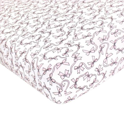 Hudson Baby Infant Girl Cotton Fitted Crib Sheet, Pink Bows, One Size