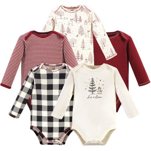 Touched by Nature Organic Cotton Long-Sleeve Bodysuits 5pk, Winter Woodland, 0-3 Months