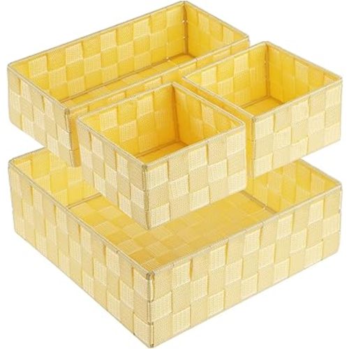 Posprica Woven Storage Baskets for Organizing, Small Black Baskets Cube Bin Container Tote Organizer Divider for Drawer, Closet, Shelf, Dresser, Set of 4(Yellow)