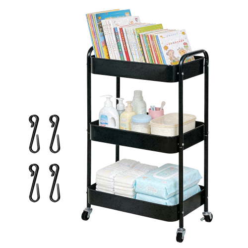 ZOES HOMEWARE, Rolling Storage Cart, 3 Tiers, Metal with Wheels