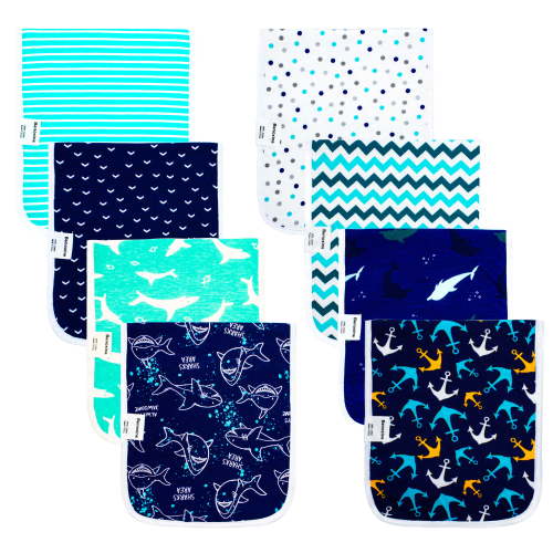 Benoxine Absorbent Ultra-Soft Baby Burp Cloths, Large Size, Adorable Patterns, 8-Pack