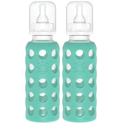 Lifefactory Glass Baby Bottles with Silicone Protection - 2-Pack, 9 oz Bottles, Kale