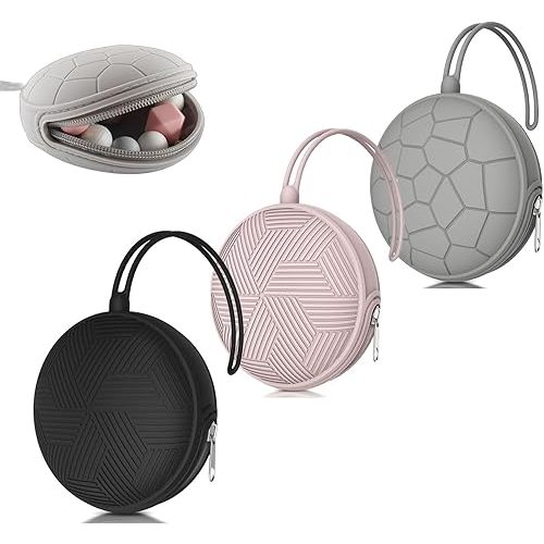 Smlpuame 3 Pack Pacifier Holder Case,Silicone Portable Pacifier Cover Pouch Bag for Diaper Bags Baby Carriage,Pacifier Storage Container Box,Easy to Clean(Black+Pink+Grey)