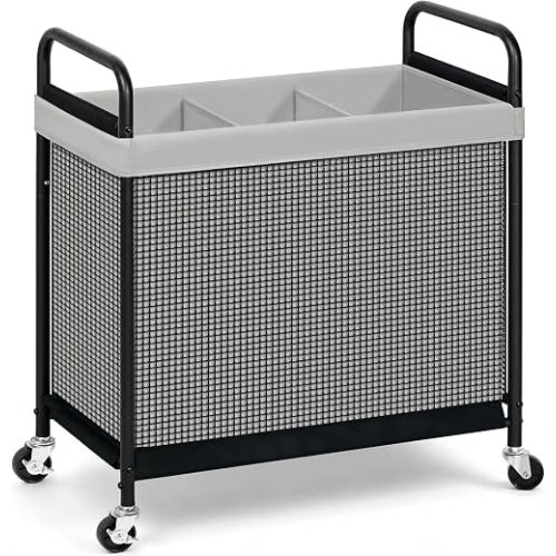 STORAGE MANIAC Rolling Laundry Hamper with Wheels 3-Section Laundry Sorter Rolling Laundrys Basket on Wheels with Removable Bag Clothes Hamper Laundrys Organizer Cart Bathroom Bedroom 120L Grey