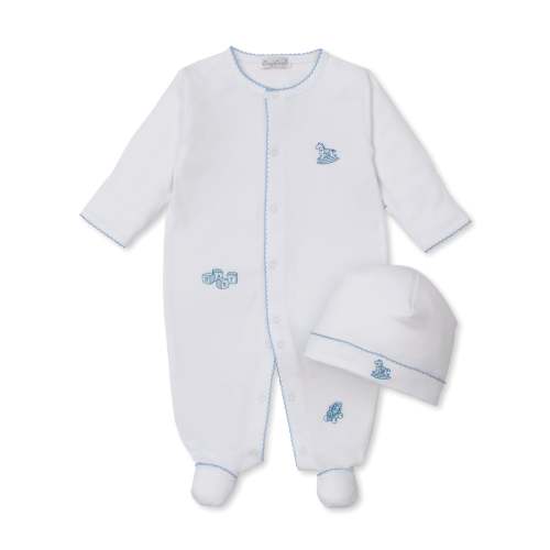 Vintage Toy Treasures White/Blue Footie & Hat Set