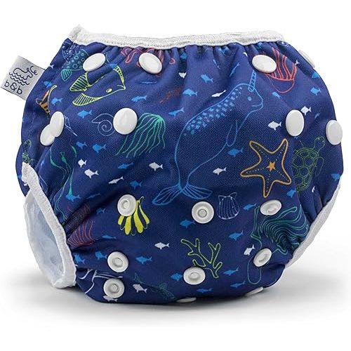 [Sizes N–5] Reusable Baby Swim Diapers –Adjustable, Easy-Wash Nageuret Reusable Swim Diaper Kids Soft, Breathable, Waterproof Swim Wear for Baby & Newborn! (Sea Friends)