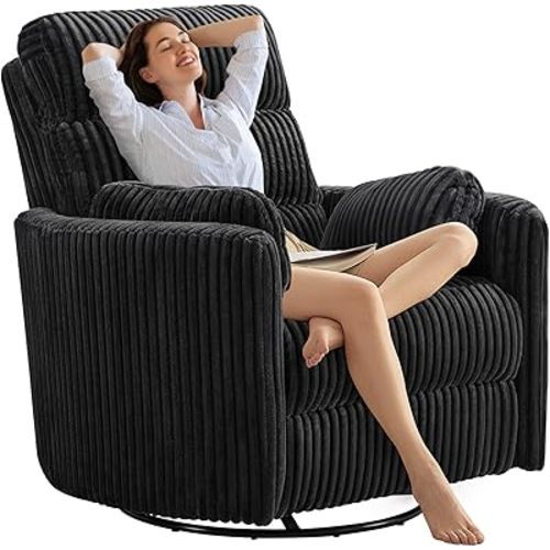40" Power Swivel Rocker Recliner Chair, Oversized Recliner with Electric Headrest, Extra Wide Nursery Chairs, Comfy Corduroy Nursery Recliner Chair with USB/Type-C for Living Room,Bedroom,Office