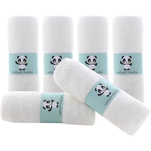 HIPHOP PANDA Baby Washcloths, Rayon Made from Bamboo - 2 Layer Ultra Soft Absorbent Newborn Bath Face Towel - Reusable Baby Wipes for Delicate Skin - White, 6 Pack