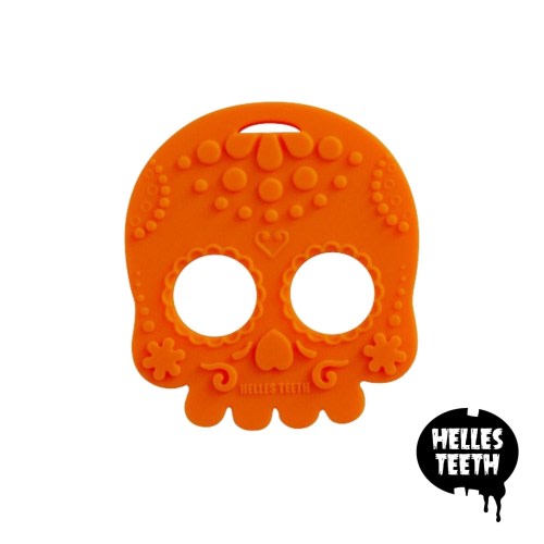 Helles Teeth - Orange Sugar Skull Teether - Silicone Teething Toy for Babies - Safety Tested/Certified & Non-Toxic - NZ/New Zealand Designed