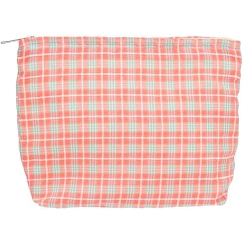 PAZIMIIK Makeup Bag Large Cotton Zipper Pouch for Purse Travel Canvas Make Up Organizer for Women Cosmetic,Plaid Red