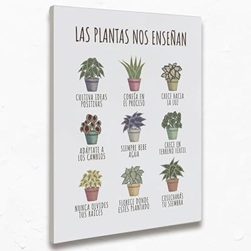 What Plants Teach Us Spanish Mental Health Canvas Wall Art Prints,Positive Poster Paintings,11x14 inches Artwork for Psychology Themed Decor Classroom Therapy Office Counseling Office Decorations
