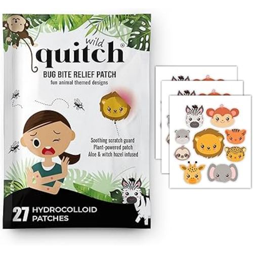 Quitch Mosquito Bite Relief Safari Animal Patches, Bug Bite Anti Itch Cream Alternative for Kids and Baby, Insect Bite Relief, After Bite Relief, Travel Essential for Summer Camp, Cruise and Outdoors