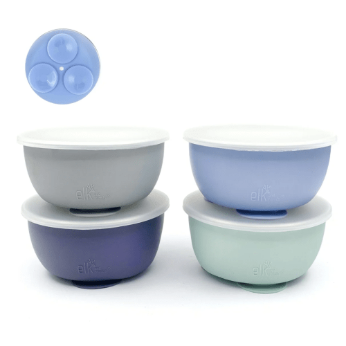 Stainless Steel Bowl with Silicone Suction Sleeve + Lids