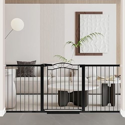 Fairy Baby 70.9"-76.3" Extra Wide Baby Gate for Stairs Doorways, Pressure Mount Pet Gate Auto Close Safety Child Gate, Long Large Dog Gate Indoor for House, 71 72 73 74 75 76 Inches Wide, Black