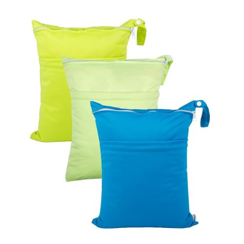 babygoal Wet Dry Bags 3 Pack for Baby Cloth Diapers, Washable Travel Bags, Beach, Pool, Gym Bag for Swimsuits & Wet Clothes with 2 Pockets 3LN10